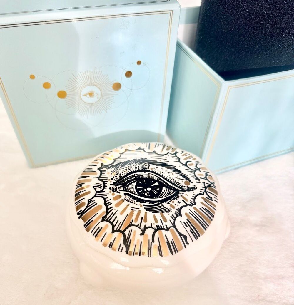 Spitfire Girl Mystic Eye Porcelain Trinket Jewelry Box Gold 5”